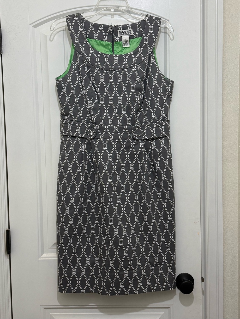 Robbie Bee Vintage Mod Gray White Sleeveless Sheath Dress - Womens Size 12